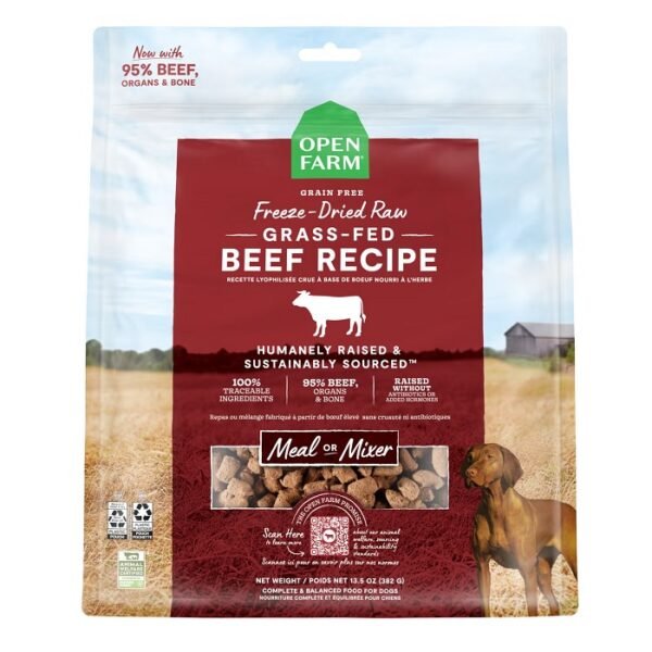 Open Farm Freeze Dried Raw Morsels Grass-Fed Beef Dog Food & Dog Food Topper, 22Oz
