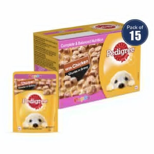 Pedigree Chicken Chunks in Gravy Puppy Wet Dog Food - 70 gm Pouch (Pack Of 15) - Image 2